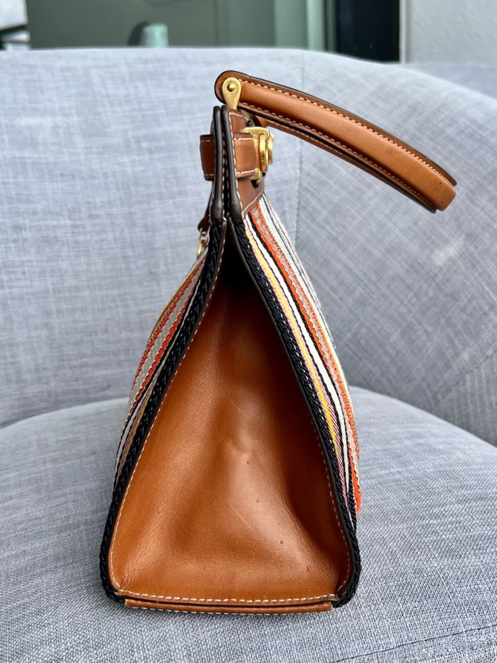 Tory Burch Lee Radziwill Patchwork Webbing & Leather Bag - Picture 3 of 7